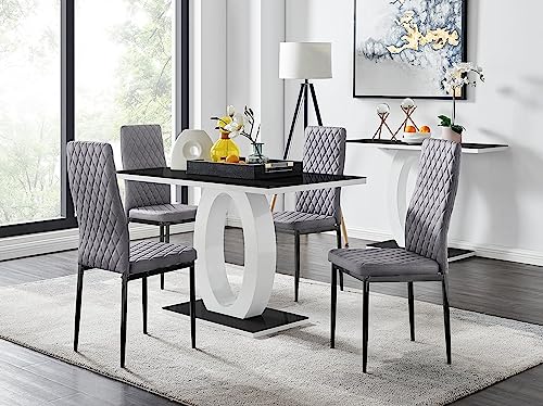 Furniturebox UK Giovani 4 Black Dining Table & 4 Grey Velvet Milan Black Leg Chairs