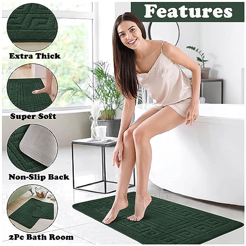 VELVETIO Bath Mat Set 2 Piece Machine Washable for Bathroom, Jacquard Greek Non Slip Quick Dry Shower Rugs & Bathtub Mats, Highly Water Absorbent 100% Polypropylene Toilet Rug Sets, Dark Green - Cosy Home Interiors VELVETIO Bath Mat Set 2 Piece Machine Washable for Bathroom, Jacquard Greek Non Slip Quick Dry Shower Rugs & Bathtub Mats, Highly Water Absorbent 100% Polypropylene Toilet Rug Sets, Dark Green - Image 4