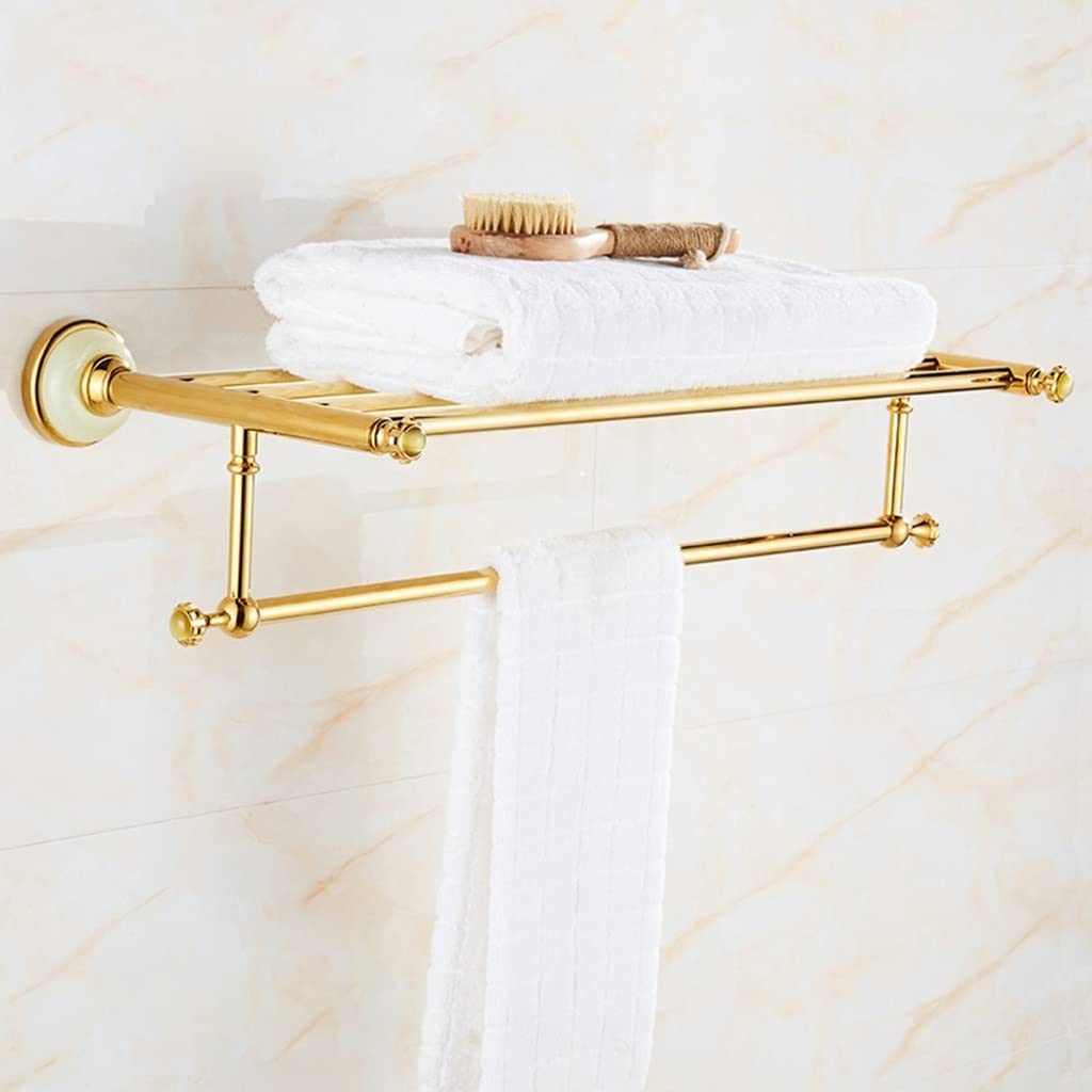 Porte-serviettes de bain en cuivre doré et jade véritable de style européen unique