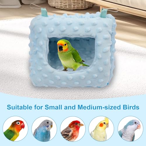 Image of Litewoo Winter Warm Plush Hanging Bird Nest Hammock for Parrots (Blue) | Warm plush, removable cushion, easy clean, metal hooks, for parakeets /cockatiels /budgies /lovebirds /finches, 7.1x6.3x5.5in
