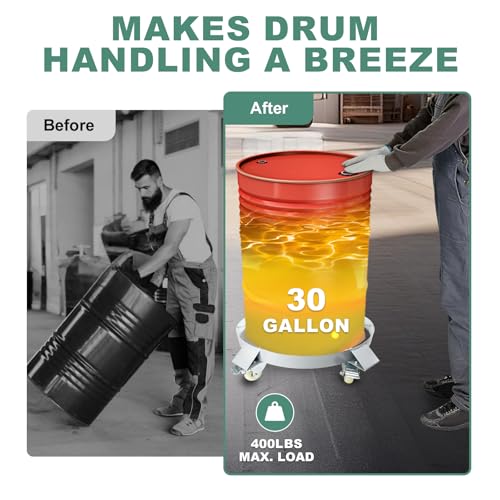 Image of 30 Gallon Drum Dolly, 400lbs Load Capacity 30 Gallon Barrel Dolly Cart Drum Caddy with 4 Swivel Casters Wheel, Non Tipping Hand Truck Capacity Dollies for Warehouse Drum Handling (Silver Gray)