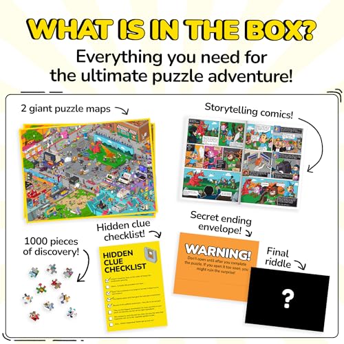 Image of Odd Pieces Jigsaw Puzzles 1000 Pieces with Storytelling Comics, for Women, White Elephant, Mystery Puzzle for Adults & Kids - 19.7'' x 27.6'' Frameable Magic Puzzle Art (Glitch)