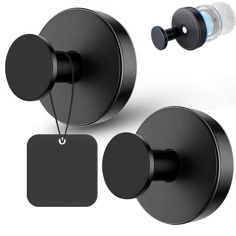 Strong Suction Cup Wall Hooks – Heavy Duty Vacuum Suction Hooks for Bathroom, Kitchen & Glass – Stainless Steel Suction Hanging Hook – No Drilling, Easy Installation – Pack of 1 (Black)