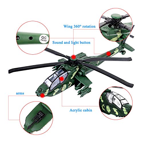 image for HAPTIME Military Helicopter Toy with Lights and Sounds, Pull Back Army