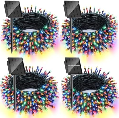 Upgrade 4 Pack Solar Christmas Lights Outdoor Waterproof, Total 131FT Color 400 LED Solar Fairy Lights, 8 Modes Solar String Lights for Outside Christmas Decorations Patio Yard Tree Garden