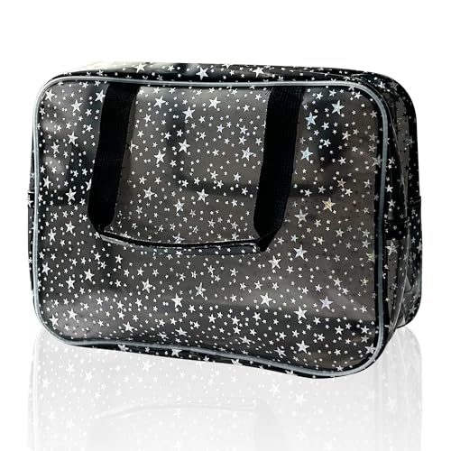 TotePrint Bolsa de cosméticos Transparente y Bolsa de Viaje con asa, Material de PVC Duradero, diseño de Cremallera, Ideal para Maquillaje, artículos Esenciales de Viaje, Gris, 11.81x5.12x8.27inch,