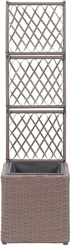 Miniatura 37 de Cama elevada enrejada con 1 maceta de 11.8 x 11.8 x 42.1 pulgadas, poliéster ratán gris, cama de jardín elevada, macetas al aire libre para jardín