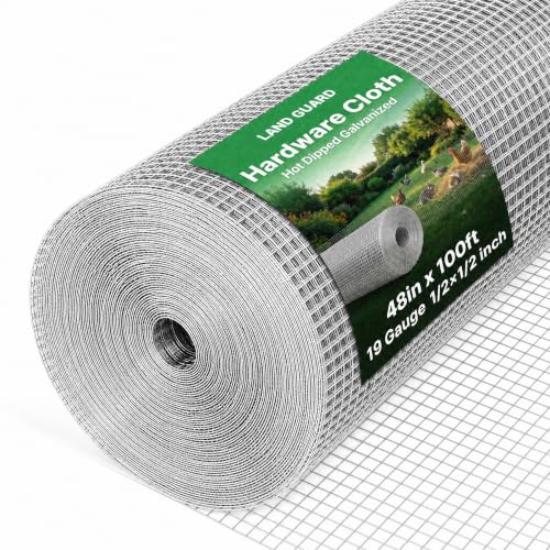 Land guard 19 Gauge Hardware Cloth, 1/2 inch 48inch×100ft Chicken Wire Fence, Galvanized Welded Cage Wire Mesh Roll Supports Poultry Netting Cage Fence………
