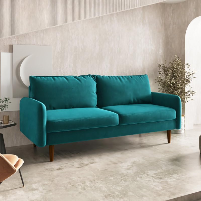 Image of Morrone Velvet Loveseat 3-Seater Sofa, Modern Upholstered Couch for Living Room, Bedroom and Office, Plush Cushion Accent Seating Furniture (Teal, 3 Seater)