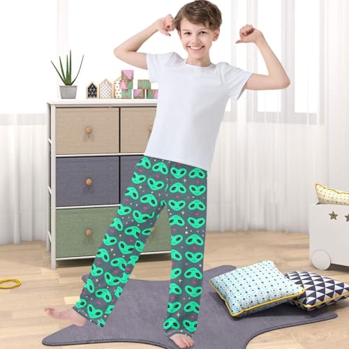 Boy's Pants Funny Alien Head Heart Foam Jogger Pants Elastic Waist Long Bottoms Trousers with Pockets 6-14 Years4