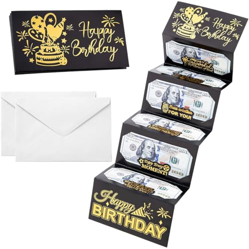 2 Pièces Enveloppe Cadeau Anniversaire pour Espèces, Enveloppe Anniversaire Surprise Porte-Monnaie d'Anniversaire Pliable Enveloppe d'Argent Cadeau...