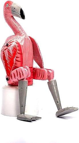 Miniatura 2 de OMA Estatua de madera de flamenco rosa, estatua pintada a mano, con patas colgantes, tamaño grande