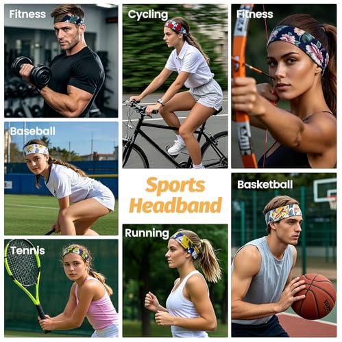 Image of Headbands for Women - 6 Pack Wide Elastic Hair Bands | Stretchy Sweatbands Hair Bands | Soft Sports Thin Head Bands | Non-Slip Accessories Bands for Fashion, Washing Face, Workouts, Yoga, Daily Use