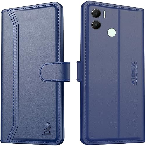 Image of AIBEX Redmi A2 Plus /Poco C51 / Poco C50 / Redmi A1 Plus Flip Cover Leather Finish | Inside TPU with Card Pockets | Wallet Stand | Complete Protection Flip Case Blue