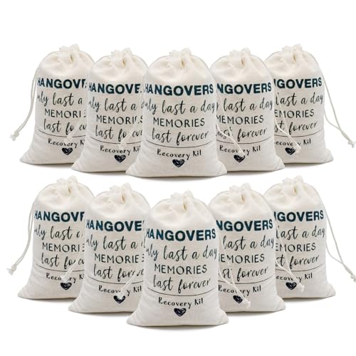 10 Pieces Hangover Kit Bags Black Rose Pattern Hangover Kit Bag Stylish Portable Hangover Kit Pouch Durable Recovery Storage Bag for Bachelorette Wedding Party and Holiday