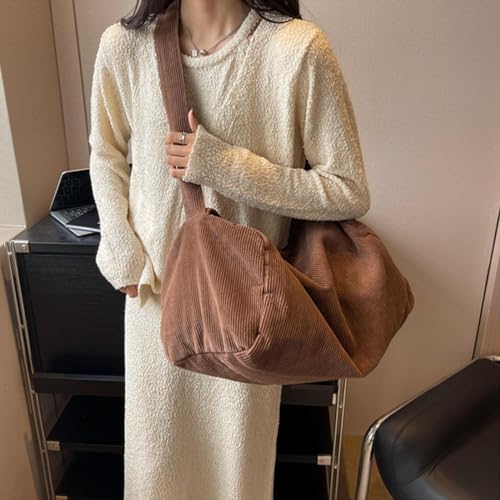 Image of Unisex Corduroy Hobo Shoulder Shopper Bag - Large, Everyday /Office /Travelling