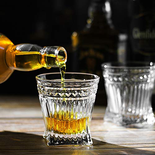 Luxu Whiskey Glasses(Set Of 4)-9 Oz Vertical Stripes Scotch Glasses,Premium Old Fashioned Glasses,Clear Crystal Bourbon Rock Glasses,Large Bar Glasses,Unique Glassware Tumblers For Cocktails #TOP1