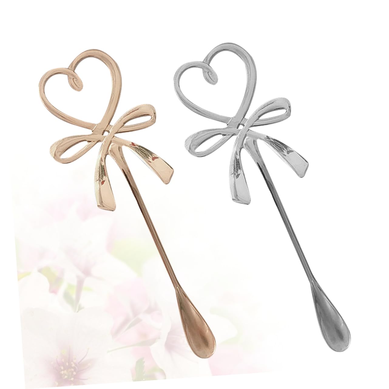 OKUMEYR 2pcs Love Coffee Spoon Creative Stirring Spoon Bowknot Design Stainless Steel Electroplated Gold for Long-term Use for Kitchen Bar