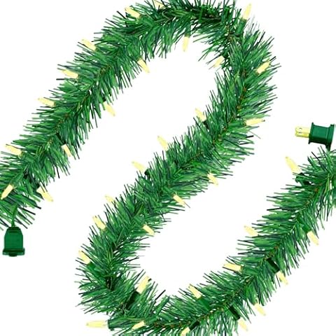 YULETIME 24 ft Christmas Garland with 50 Count Mini Lights, Lighted Artificial Garland with UL Listed Plug-in String Lights (Clear) Cover
