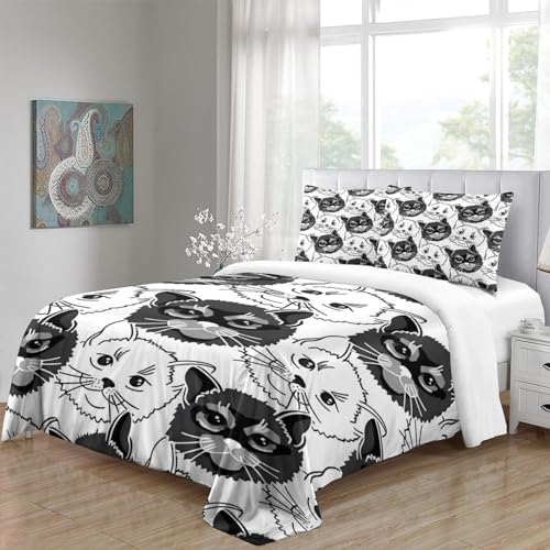Funda nórdica de gato para cama double de microfibra transpirable con fundas de almohada 5