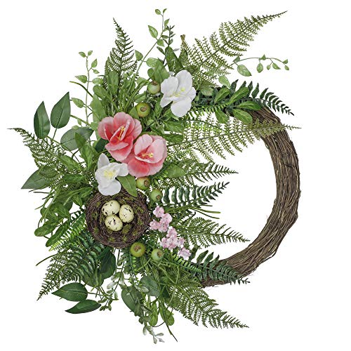 Valery Madelyn 24 inch Spring Wreath,Artificial Summer Flower Wreath with Bird Nest&Eggs,Ferns Eucalyptus Green Leaves Floral Wreath for Front Door Wall Window Indoor Outdoor Valery Madelyn 24 inch Spring Wreath,Artificial Summer Flower Wreath with Bird Nest&Eggs,Ferns Eucalyptus Green Leaves Floral Wreath for Front Door Wall Window Indoor Outdoor