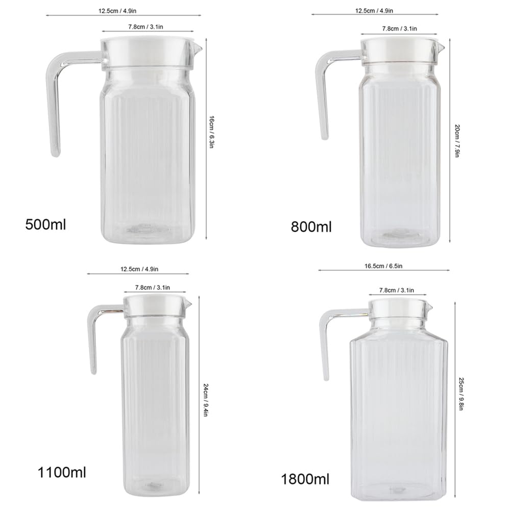 Brocca Per Acqua In Plastica Brocca Acrilica Trasparente 1300 Ml Per Bevande Con Coperchio - Casa Bar Brocche Acqua - 6