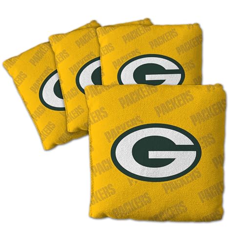 YouTheFan Officially-Licensed NFL Green Bay Packers Set of 4 Cornhole Bags - All Weather Regulation 6” x 6” Size - 16oz Weight - Designed in USA