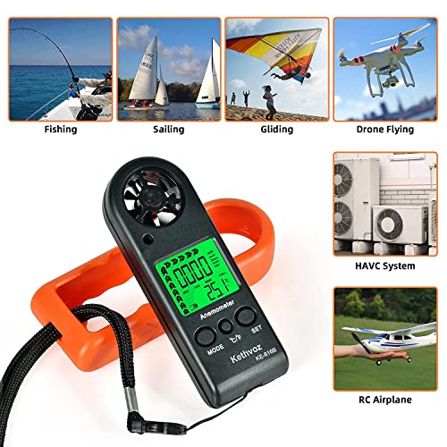 Image of Anemometer Handheld Wind Meter, Kethvoz Wind Spped Gauge 816B Anemometro Measure Air Velocity, Wind Temperature for HVAC Air Vent, Outdoor Sailing Surfing Drone Golf