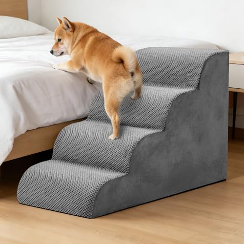 Image of NEWBULIG 4-Step Dog Stairs, 20 inch H Dog Steps for Sofa and Chair, Durable Non-Slip Sturdy Pet Steps for Small Dogs and Cats, Pet Ramp for High Bed Indoor