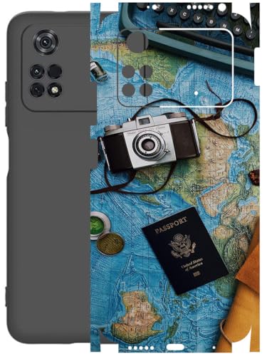 Image of AtOdds - Full Body Back Screen Guard Protector Film - Lamination Wrap Skin Sticker Compatible with Poco M4 PRO (4G) | Scratchproof Matte Finish (Travel Map)
