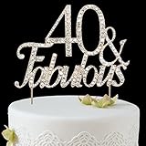 BABEYOND 40 & Fabulous Rhinestone Crystal Happy Birthday Decoration Cake Topper Pick for Birthday Party Supplies (40yrs-gold)