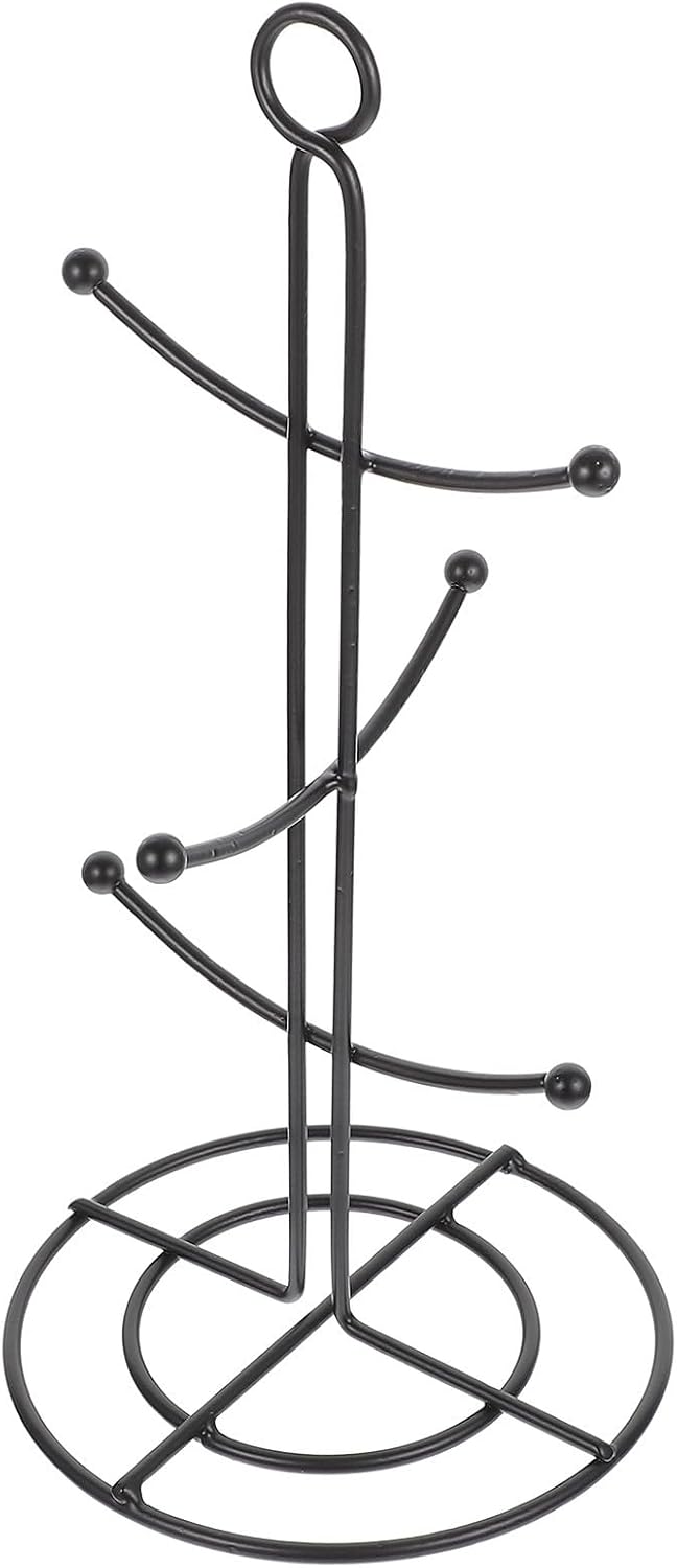 Healifty 2pcs Metal Coffee Mug Holder Stand with 6 Hooks, Black Mug Tree Organizer Rack for Kitchen Countertop, Simple and Elegant Design to Suspend Rags and Organize Cups at Home