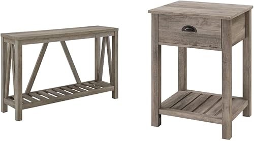 Walker Edison Juego de mesa de entrada moderna de granja y mesa auxiliar cuadrada, color gris lavado