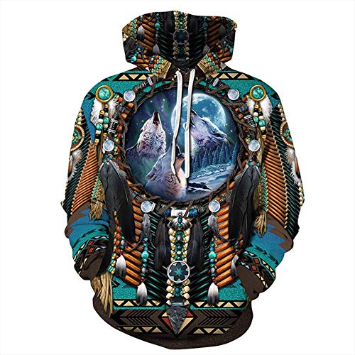 Lanbowo Chef Indien Amérindien Tribal Totem Ethnique Hippie Homme Femme Pull Capuche Vestes Numérique Imprimé - Qyxh215, Large Cover
