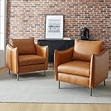 HULALA HOME PU Leather Vintage Armchair, Mid Century Accent Chair, Club Chairs Set of 2, Arm Chair for Living Room/Office/Bedroom/Study, Camel