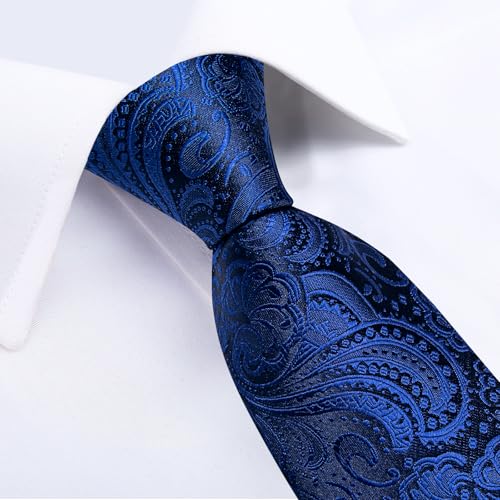 Image of DiBanGu Mens Paisley Tie Sets Silk Jacquard Woven Floral Necktie and Pocket Square Cufflinks Wedding Business Party