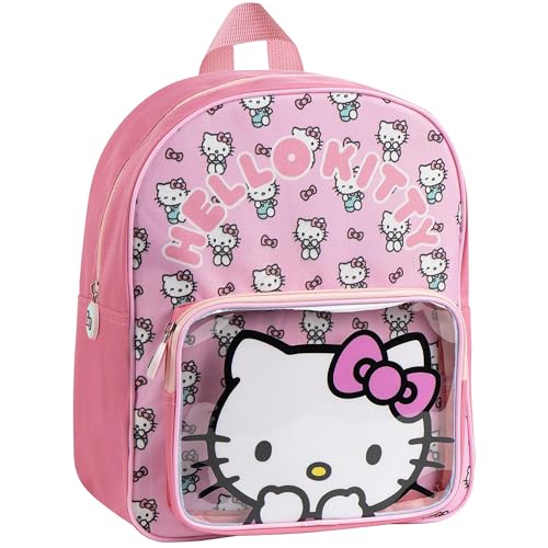 The Geeky Pop Sac à Dos Hello Kitty & Kuromi Enfant avec Poche Transparente – Sac Maternelle Fille Léger – Bretelles Réglables – Sac Scolaire Kawaii...