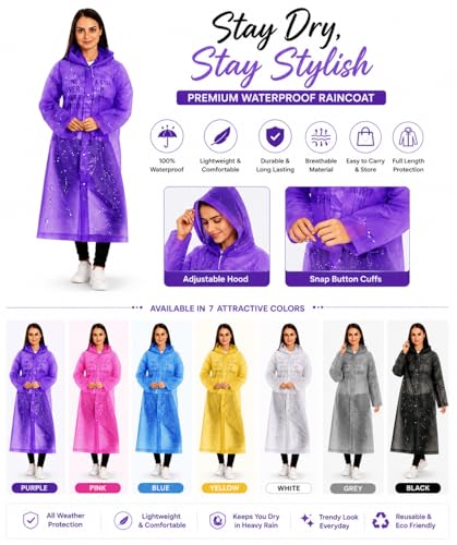 Image of Waterproof Women's Raincoat with Hood Lightweight Full Coverage Rain Wear for Monsoon Season | Jacket ||