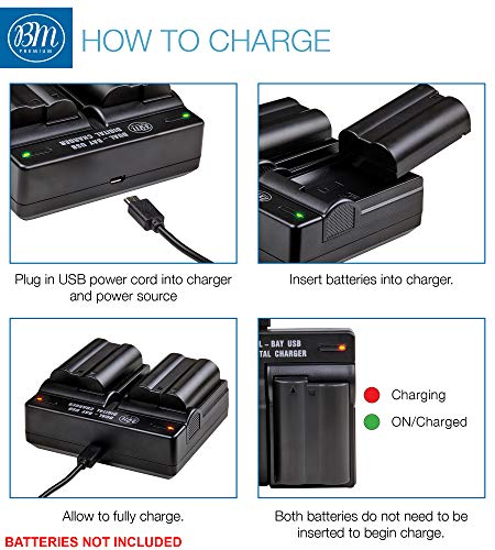 BM Premium Pack of 2 EN-EL15 Batteries and USB Dual Battery Charger Kit for Nikon D7500, 1 V1, D500, D600, D610, D750, D800, D810, D810A, D850, D7000, D7100, D7200 Digital SLR Cameras - Thumbnail 4