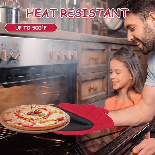 Ofenhandschuhe, Topflappen Handschuh, 260°C Hitzebeständige Ofenhandschuhe Hitzebeständig mit Rutschfester Silikonoberfläche und Aufhängeöse, Waschmaschinenfest, zum Backen, Grillen Geeignet