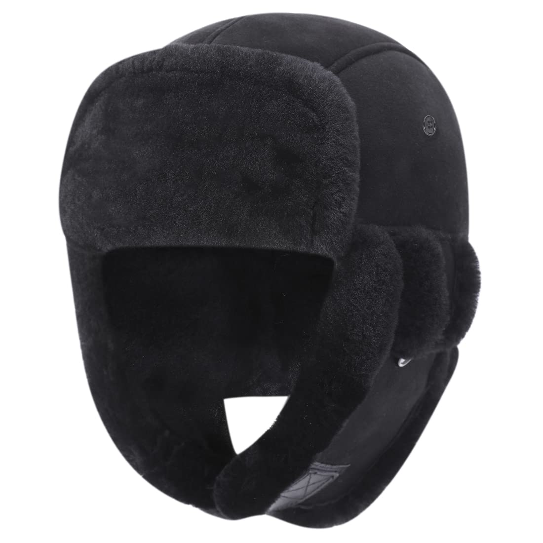 Harssidanzar Cappello da Aviatore in Pelle per Uomo e Donna Cappello Invernale in Pelle di Agnello Shearling Cappello da Trapper con copriorecchie CU603EU