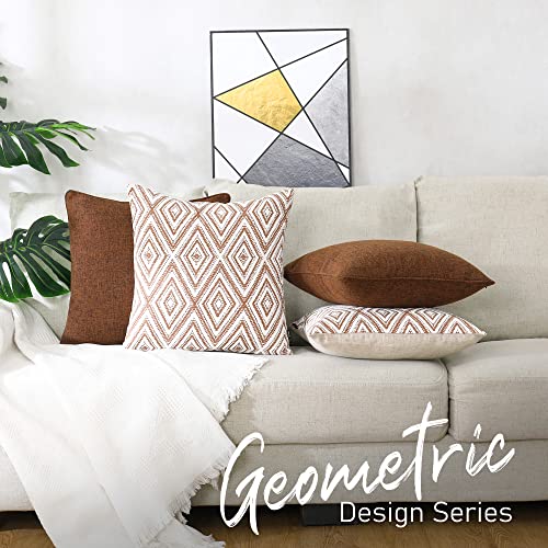 HPUK Decorative Throw Pillow Covers Set of 4 Geometric Design Linen Cushion Cover for Couch Sofa Living Room, 18"x18" inches, Chocolate - Thumbnail 2