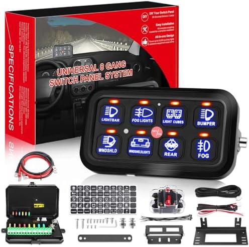 OFFROADTOWN 8 Gang Switch Panel 12V Dimmable Strobe Momentary Universal Circuit Control Box On-Off LED Switch Pod Touch Switch Box for Car Truck Pickup