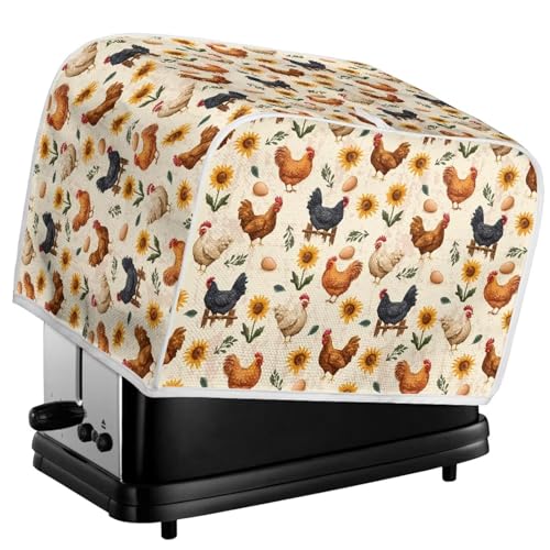 Image of Talayituse Rooster Chicken Egg Sunflower Print 4 Slice Toaster Covers Dust Protection Bread Maker Covers Toaster Oven Cloth Cover Kitchen Accessories Washable Appliance Cover, M
