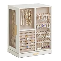 SONGMICS Jewelry Box 360° Rotating, Jewelry Storage Case with 5 Drawers, Jewelry Organizer, Glass Window, Spacious, Vertical Jewelry Storage, Open Design, Christmas Gift, Cloud White UJBC170W01