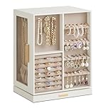 SONGMICS GISELLA Collection - Jewellery Box Organiser 360° Rotating, Vertical Jewellery Display Case with 5 Drawers, Glass Window, Spacious, Open Design, Great Gift, Cloud White JBC170W01