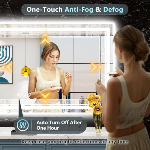 Image of 84x32 LED Bathroom Mirror with Lights, Backlit and Front Lit Anti-Fog Lighted Vanity Mirrors for Bathroom Wall, Dimmable, 3-Color Light, Memory, Shatter-Proof, HD Tempered Glass, CRI＞90