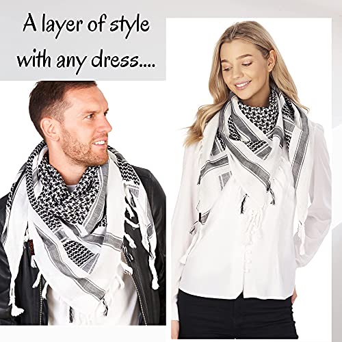 Shemagh Scarf Men - Black And White Desert Arab Scarfs For Women Military Shemagh Tactical Scarf Desert Cotton Keffiyeh Palestinian Army Arabic Mens Scarfs For Outdoor Fashion Head Scarf Neck Wrap #TOP5