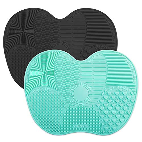 Makeup Brush Cleaning Mat, Easkep Silicone Cleaner Pad Portable Washing Tool Scrubber with Suction Cup Set of 2 Cosmetic (Green+Black)