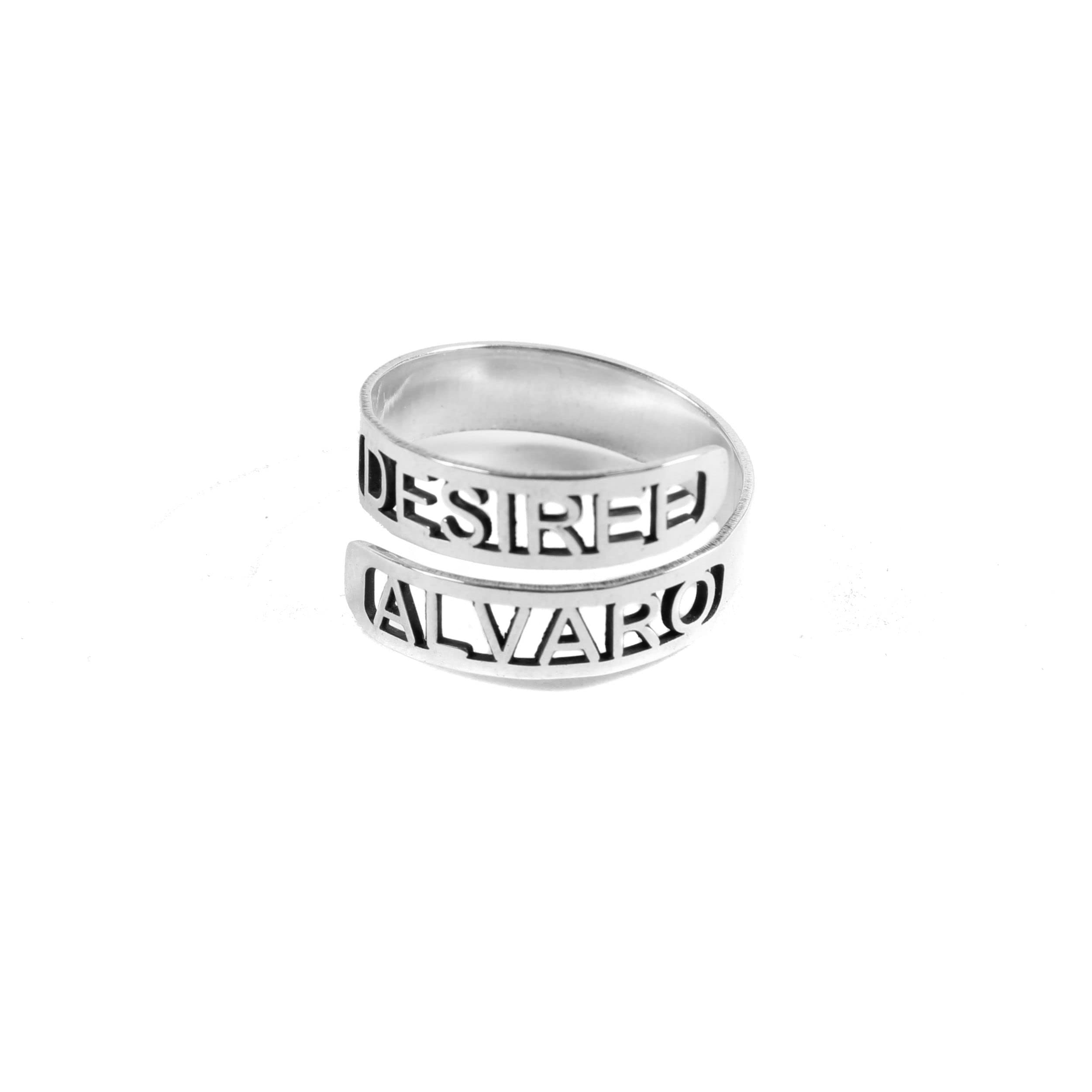Anillo ajustable personalizado con nombres en plata de ley 925 | Joya grabada para mujer | Regalo único de amor, amistad o familia. Modelo Corte